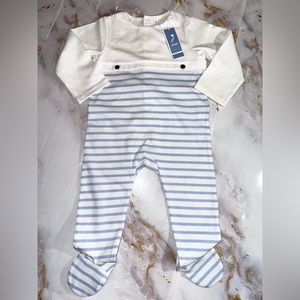 NEW - Jacadi Baby Blue White Striped One Piece Body Suit